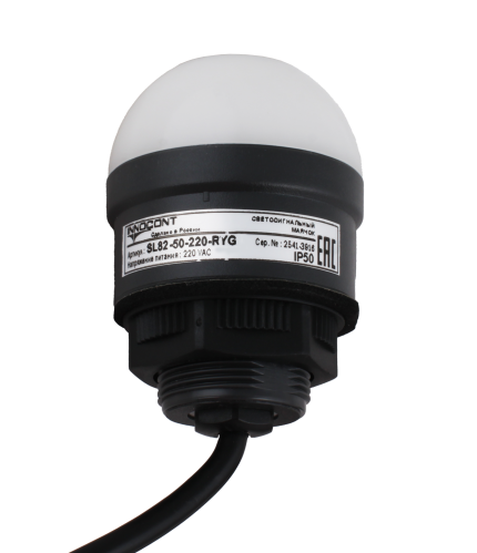 Светосигнальный маячок INNOCONT, d=50мм, L=58мм, три цвета (постоянное свечение): красный, желтый, зеленый, 220VАC, IP54, кабель 1м