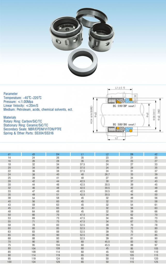 Торцевое уплотнение PC59U/55 аналог Wilo,Grundfos,KSB,Pedrollo