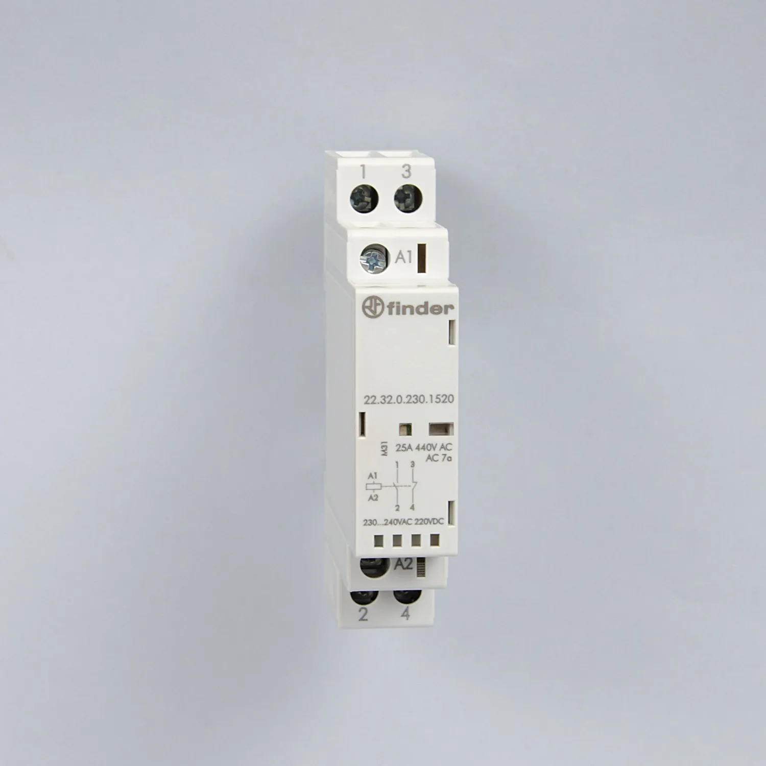 223202301520 | Контактор, 1НО+1НЗ, 25 А, 230В AC/DC, мех.индикатор + LED, AgNi, Finder