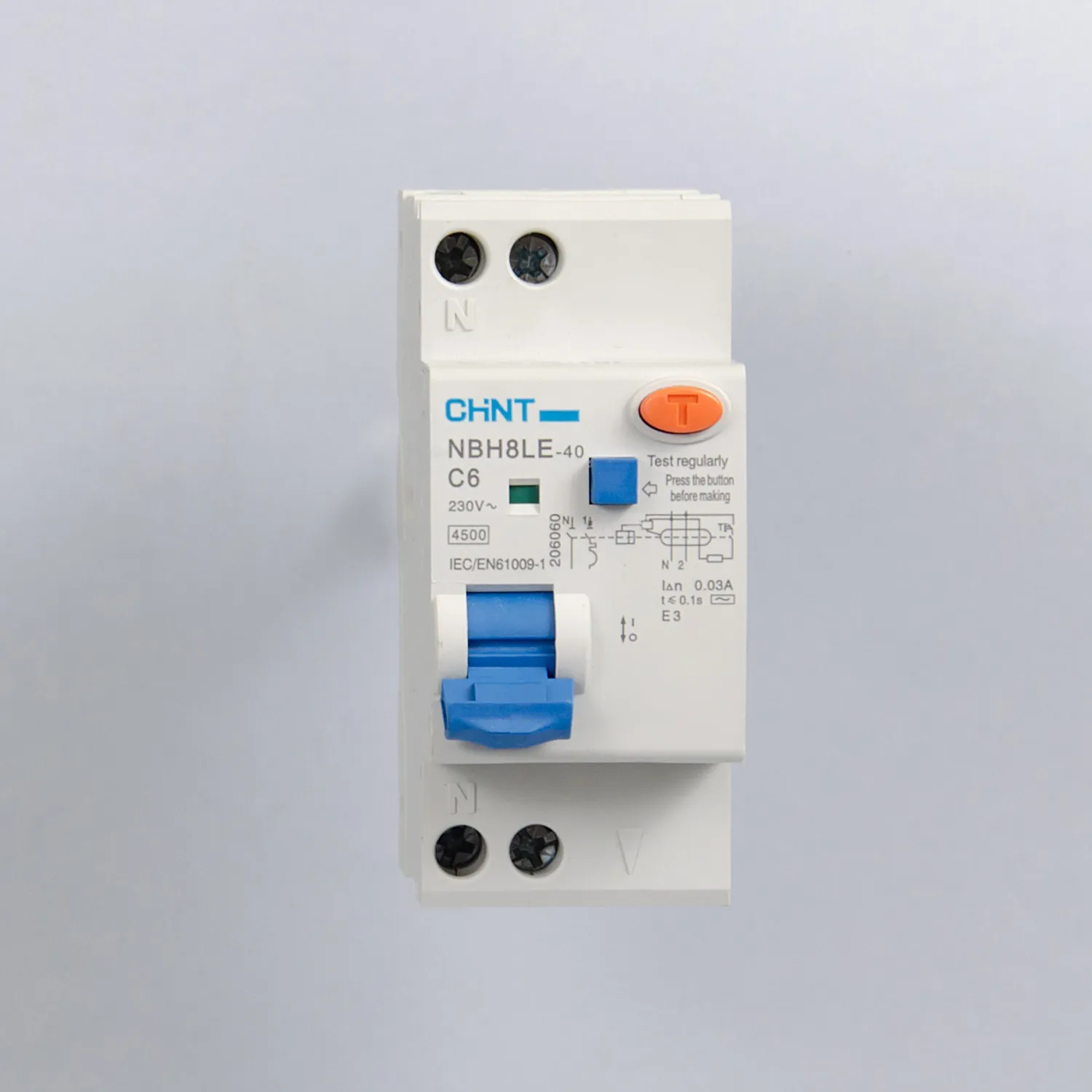 206060 | Дифференциальный автомат NBH8LE-40 1P+N 6А 30мА характеристика C 4,5кА, Chint
