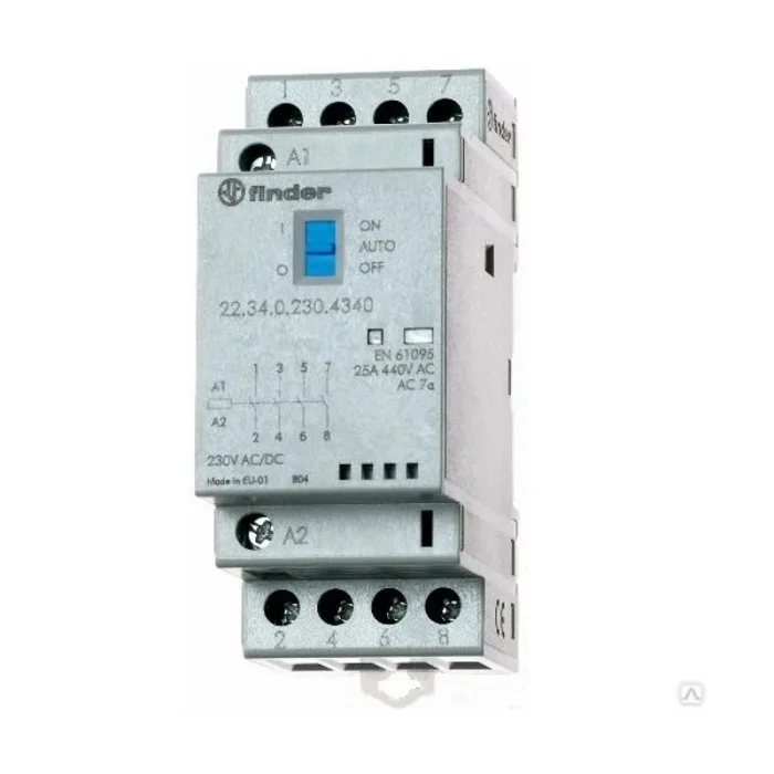223400241320 | Контактор, 4НО, 25 А, 24В AC/DC, мех.индикатор + LED, AgNi, Finder
