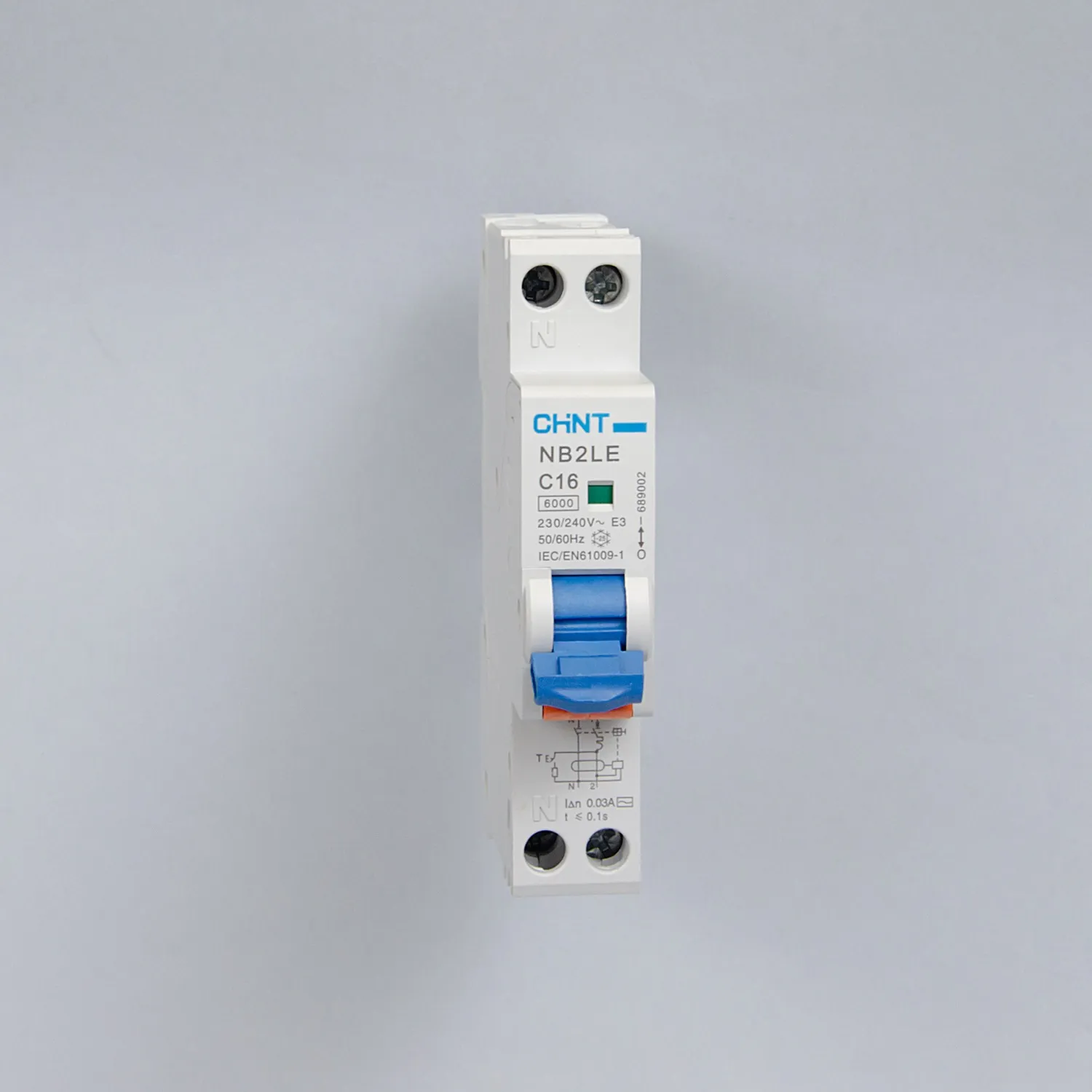 689002 | Дифференциальный автомат NB2LE 1P+N 16А 30мА 1 модификация, характеристика C, электронный тип AС, 6к, Chint