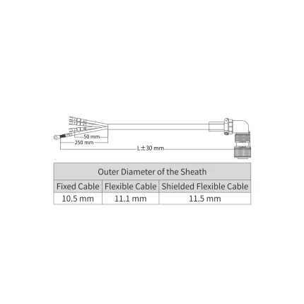 Силовой кабель для сервомотора MS1H2 (4,0кВт; 5,0кВт) без тормоза, 10м