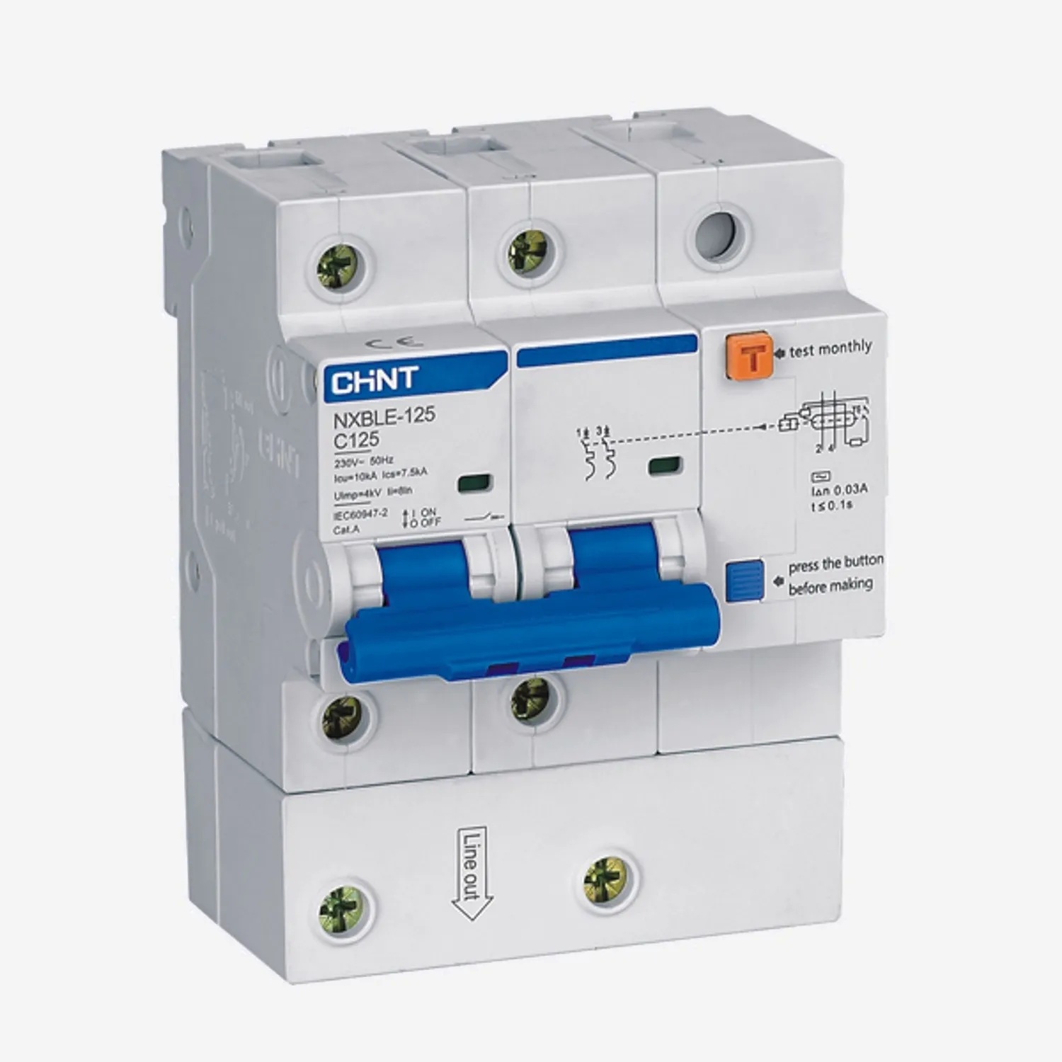 820588 | Дифференциальный автомат NXBLE-125 3P+N 100А, характеристика C 30мА, электронный тип AС, характерист, Chint