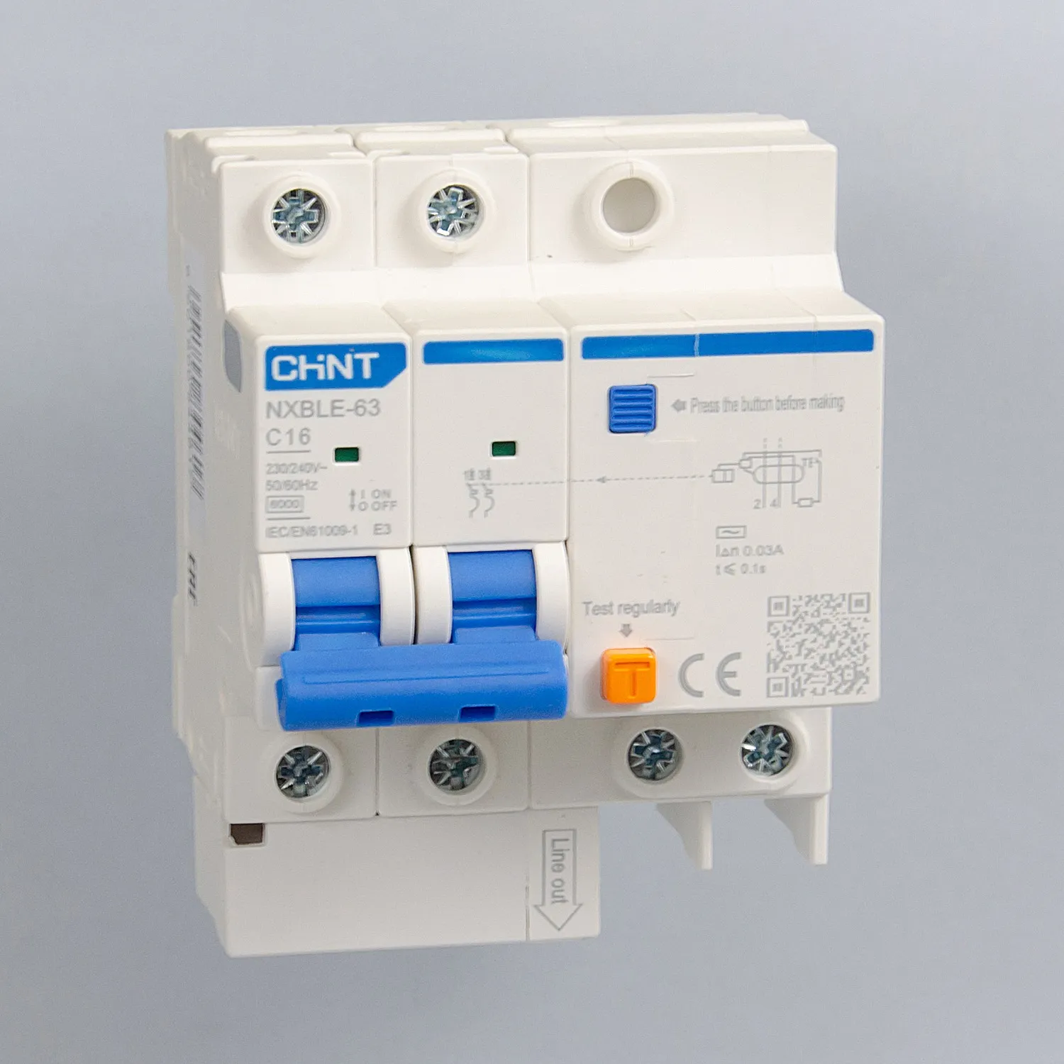819977 | Дифференциальный автомат NXBLE-63 2P C16 30мА тип AC 6кА, Chint