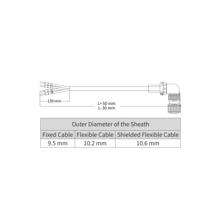 Силовой кабель для сервомотора MS1H2(до 3кВт)/MS1H3(до1,8кВт) без тормоза, 10м