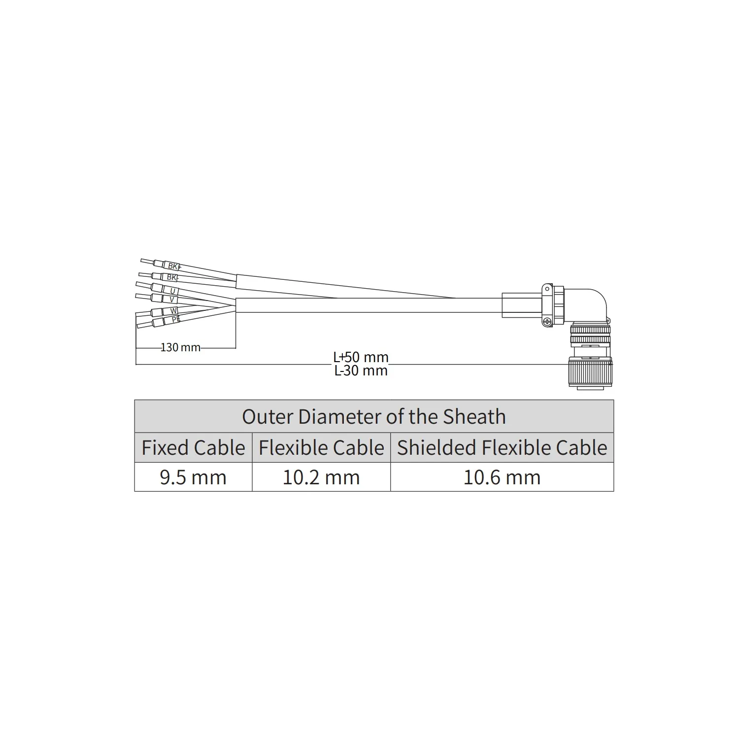 Силовой кабель для сервомотора MS1H3(2,9кВт) c тормозом, 10м