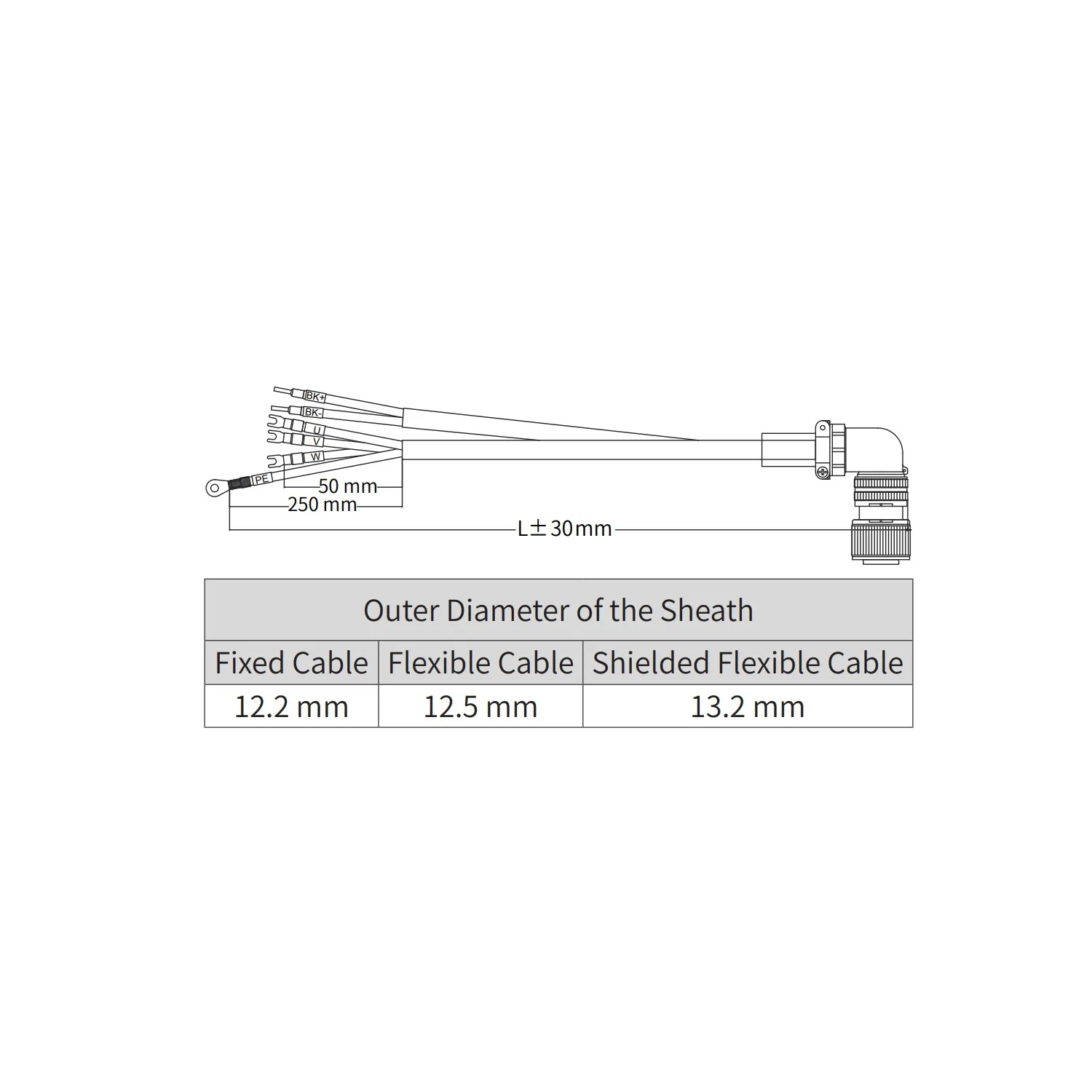 Силовой кабель для сервомотора MS1H3(4,4кВт и выше) с тормозом, 10м